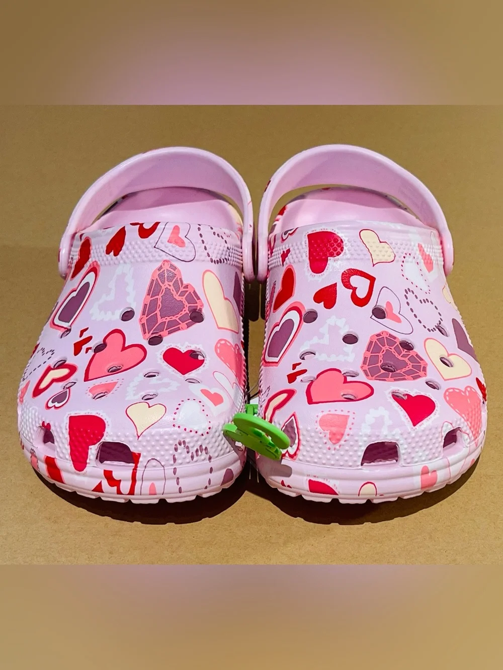 Crocs Little Kids Pink Classic Clogs - Multi Color Hearts Print NWT | No Offers
